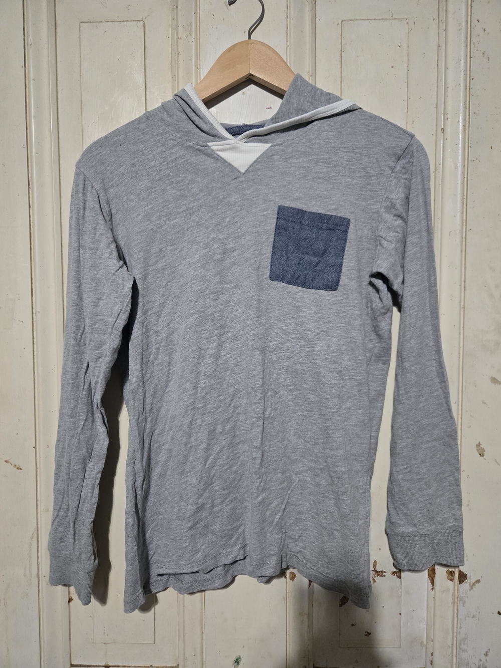 Silver Jeans Gray Hooded Tee with Navy Trim